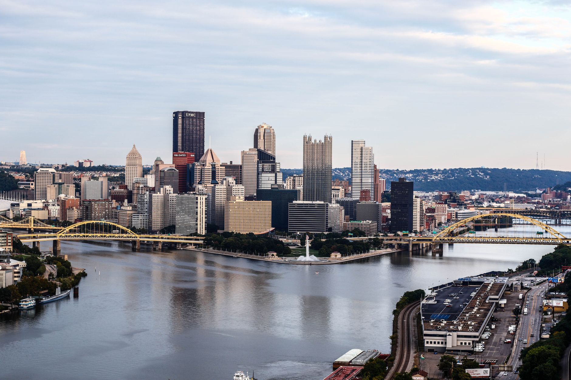 The Pittsburgh skyline and rivers
